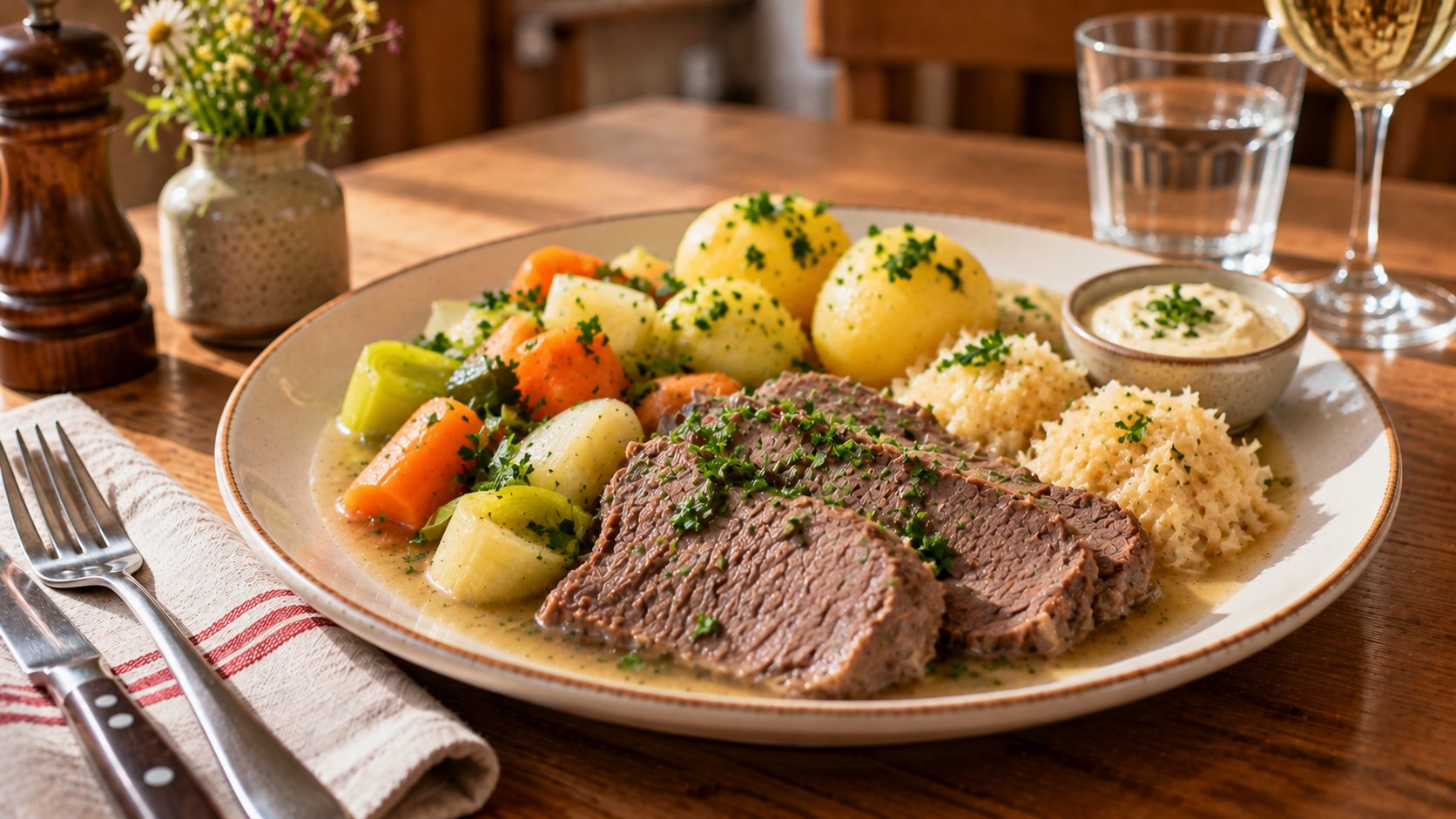 Siedfleisch mit Bouillongemüse und Meerrettich